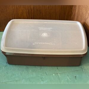 Vintage Tupperware craft organizer cash box container Tupper craft brown